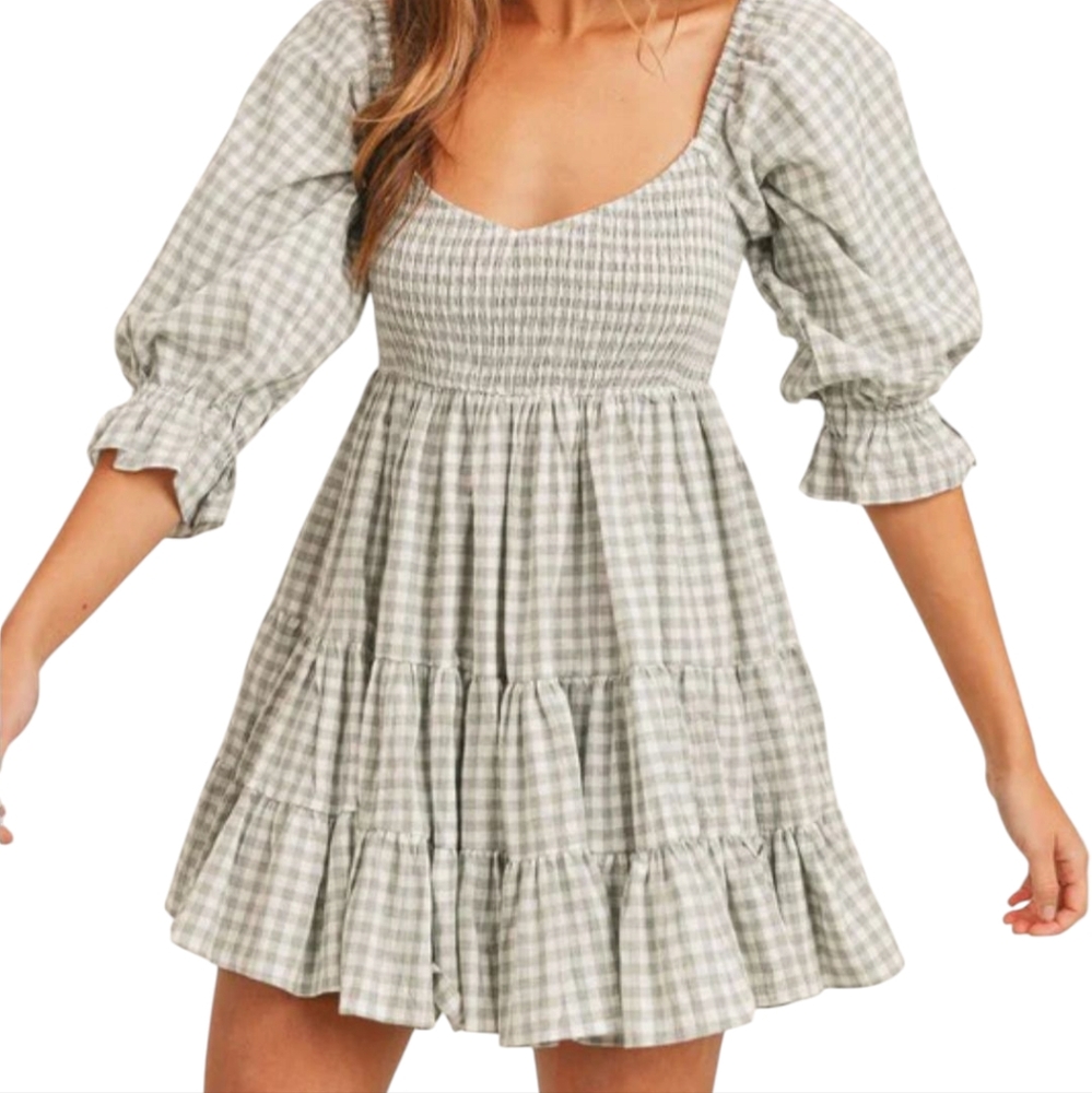 Mable Gingham Print Tiered Baby Doll Dress